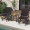 3 Piece Patio Gliding Set with Tempered Glass Coffee Table-Brown